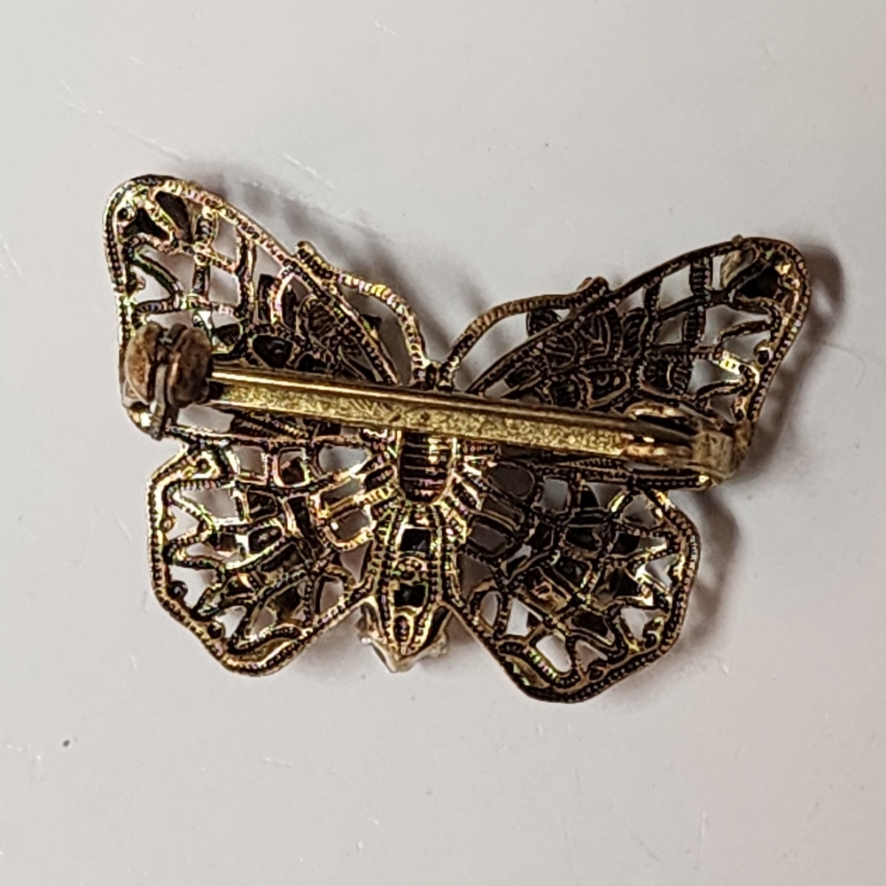 Filigree Butterfly Brooch Vintage Openwork Multiple Colors Rhinestone - Picture 7 of 9